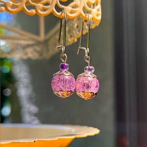 Handmade Lavender "Cracked Glass" Dangle Earrings